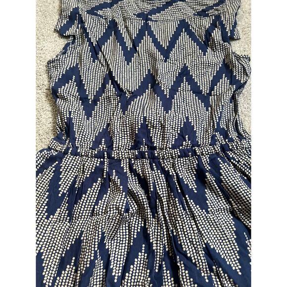 Anthropologie 11-1 Tylho Dress Womens Extra Small Navy Blue Beige Button Cottage - Picture 11 of 12